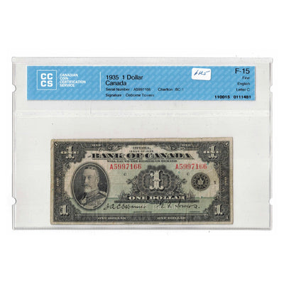 SOLD $1 1935 Bank of Canada Note English Text BC-1 - CCCS F-15