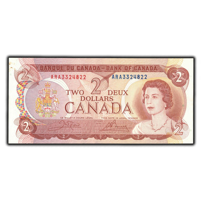 SOLD $2 1974 Bank of Canada Note Crow-Bouey ARA Prefix BC-47b - Light Staining