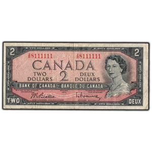 SOLD $2 1954 Bank of Canada Note Z/R Prefix BC-38b - Neat Near Solid Serial