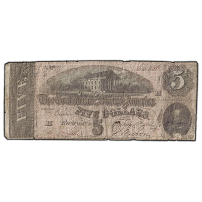 SOLD United States 1864 $5 Confederate States of America Note