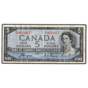 SOLD $5 1954 Bank of Canada Note Devil Face B/C Prefix BC-31a - F-15
