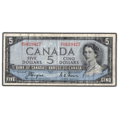 SOLD $5 1954 Bank of Canada Note Devil Face B/C Prefix BC-31a - F-15