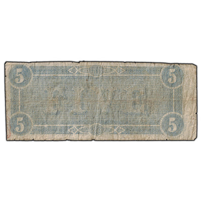SOLD United States 1864 $5 Confederate States of America Note