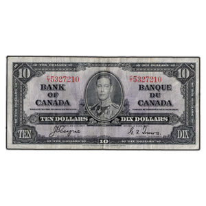 SOLD $10 1937 Bank of Canada Notes Coyne-Towers C/T Prefix BC-24c - F-15