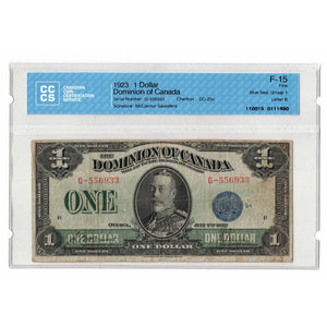 SOLD $1 1923 Dominion of Canada Note Blue Seal Series G DC-25c - CCCS F-15