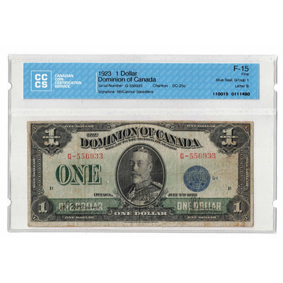 SOLD $1 1923 Dominion of Canada Note Blue Seal Series G DC-25c - CCCS F-15