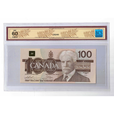 SOLD $100 1988 Bank of Canada Note AJY Prefix BC-60a - BCS UNC-60