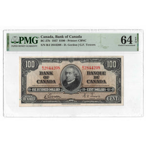 SOLD $100 1937 Bank of Canada Note Gordon-Towers B/J Prefix BC-27b - PMG UNC-64 EPQ
