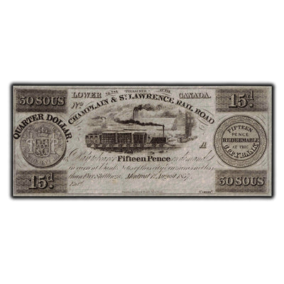 SOLD 30 Sous / 15 Pence 1837 Champlain & St. Lawrence Banknote - Remainder